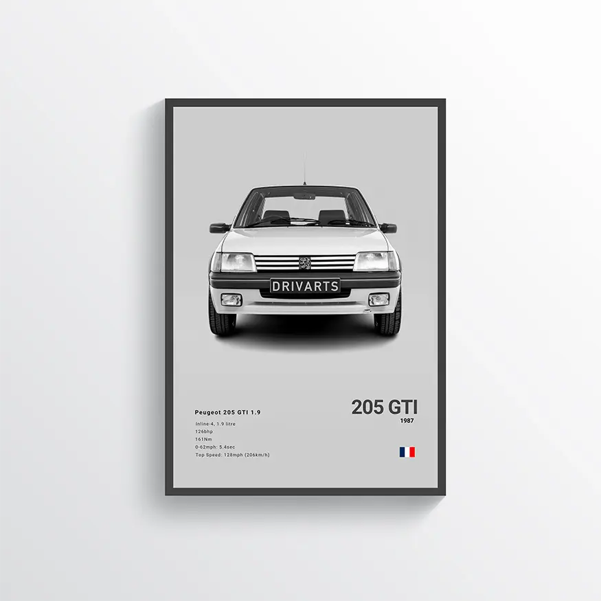 Peugeot 205 GTI 1987 Gris / 60x90 Drivarts