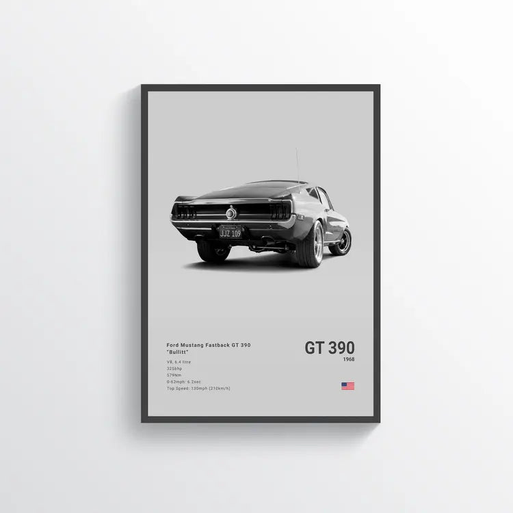 Ford Mustang Fastback GT 390 1968 Gris / 60x90 Drivarts