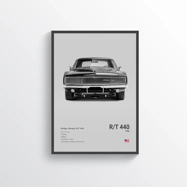 Dodge Charger R/T 440 1968 Gris / 60x90 Drivarts