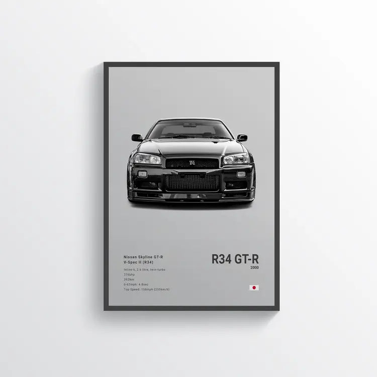 Nissan Skyline R34 GT-R V-Spec II 2000 Gris / 60x90 Drivarts