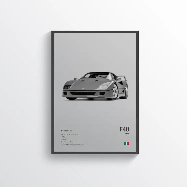 Ferrari F40 1987 Gris / 60x90 Drivarts
